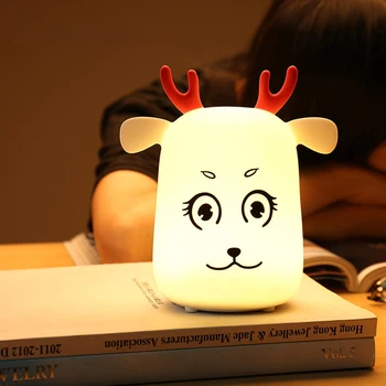 Mini Jul Hjorte Silikone Børnehave Night Light Touch Sensor, sengelampe, Farverige Lys USB-Genopladelige Humør Lampe