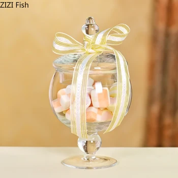 Europæiske gennemsigtigt glas slik krukke med låg glas bryllup dessert udstillingsstand hjem slik krukke til opbevaring