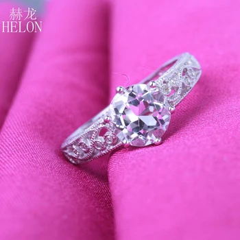 HELON Solid White 10k Guld Fejlfri Runde 2.12 ct Naturlige Hvide Topas Diamanter Engagement Ring Kvinder Vintage Stil, Fine Smykker