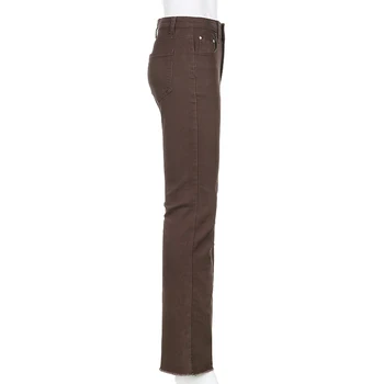Vintage Basic Brown Y2K Denim Jeans koreansk Mode Kvinder Streetwear Bred Ben Flare Pants Motionsløbere i Bukser, Mode Cuteandpsycho