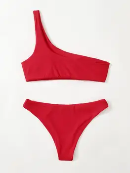 Solid Ene Skulder Bikinier Sexet Bikini 2021 Nye Ankomst Polstret Bh Lav Talje Badedragt Kvindelige Badetøj Kvinder Biquini