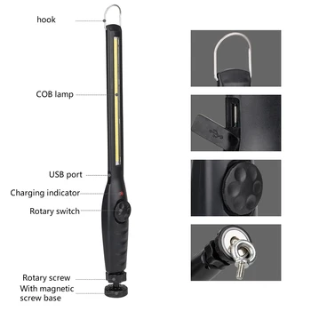 1pc Bærbare COB Lommelygte USB-Genopladelige LED-arbejdslampe Værksted for Inspektion Lys Brænder til Bil Reparation Camping