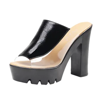 Sandaler Til Kvinder, der Bærer 13 cm Høj Hæl Sommer Mode Tyk Gennemsigtig Hæl Platform Peep Toe Sandaler Damer