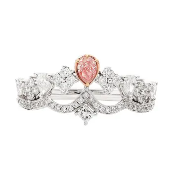 Mixiong s925 sterling sølv, pink krystal hollow crown ring elegant lys luksus fe charme party brand engagement smykker