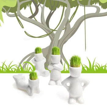 Keramiske Fabrik Dukke Mini-Bonsai Hoved Græs Hår Hvidt Keramisk Plante, Have,træ Dukke Græs Pot Kontor Dekoration