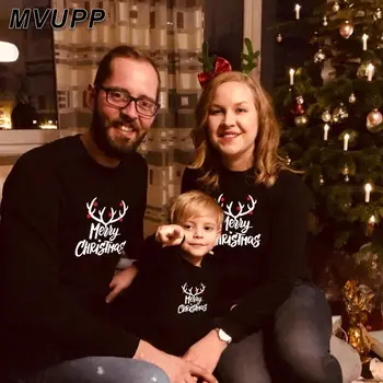 Glædelig Jul datter sweatshirt familie udstyr far mor og søn baby boy tøj bogstav-print trøjer datter