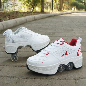 Rulleskøjter Sko til Voksne Børn, Sneakers Mænd med en Enkelt Hjul Og Dobbelt Hjul Ruller Skate Sko Walking Sko Tennis