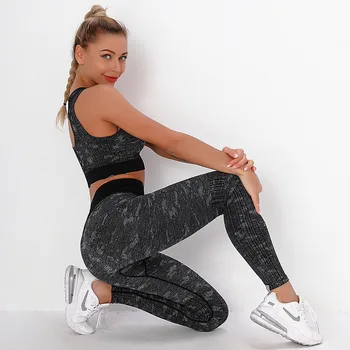 Temmelig Camouflage Jacquard Yoga Sæt til Kvinder Trænings-og Problemfri Sportstøj Bh Leggings 2stk Jakkesæt Gym Tøj Mode