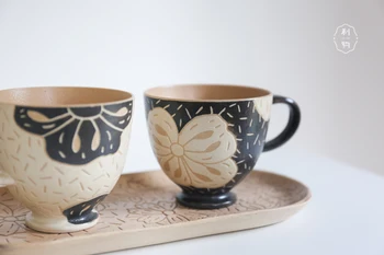 Japansk Porcelæn Te Kop Sæt Traditionelle Keramiske Kop Kaffe Sæt Tallerken Vintage Kreative Blomst Xicara Køkken Forsyninger EB50BD