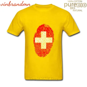 Sjove Schweiz Flag Fingerprint T-Shirts Til Mænd, Kunst t-Shirts Streetwear kortærmet Bomulds-Toppe Multi-size Mænd Sort Tøj