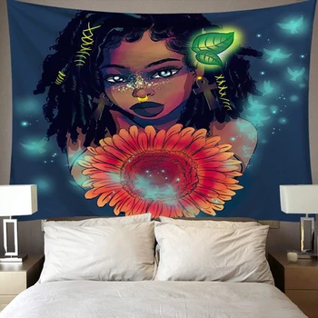 Afrikanske Kvinder Gobelin Hippie Mandala Blomst Lille Størrelse Væggen Hænger Klud Tæppe Vægmaleri Baggrund Loft Hjem Room Decor
