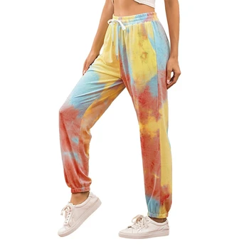 Kvinder Mid Rise Snor Sweatpants Farverige Tie-Dye Print Løs Jogger Bukser Kører Bukser Loungewear med Lommer