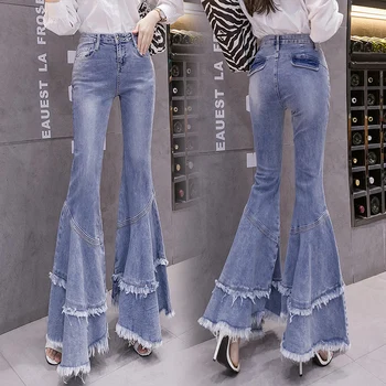 Blyant bukser Sommeren 2021 Nye High waist hip overdimensionerede Blussede jeans Kvinder Løse bukser stramme blusset Bukser Patchwork Jeans 732A