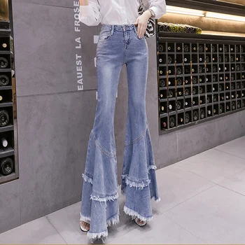 Blyant bukser Sommeren 2021 Nye High waist hip overdimensionerede Blussede jeans Kvinder Løse bukser stramme blusset Bukser Patchwork Jeans 732A