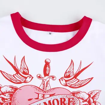 2021 Kvinder Slim T-Shirts med Lange Ærmer O Neck Shirt Blomst Fugl Bogstaver, Print T-shirt i Bomuld, Behagelig T-Shirts