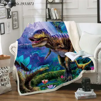 Dinosaur Jurassic 3D Printet Fleece Tæppe til Senge Tyk Dyne Mode Sengetæppe Sherpa Smide Tæppe Voksne Børn 05