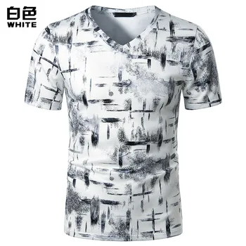 2021 Sommeren Mænds Mode Stribet Farve, Gradient Afslappet Korte Ærmer V-hals kortærmet T-shirt Grafisk Retro T-Shirts