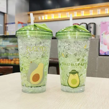 Sommeren ice cup dækning af mandlige og kvindelige studerende, kreative personlighed cup dobbelt avocado sugerør til at drikke den kop koldt vand