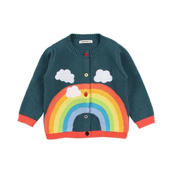 Ins børn sweater cardigan, jakke efteråret 2021 kort strik sweater rainbow children ' s baby top tidevandet