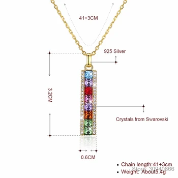 LEKANI Crystal 925 Sterling Sølv Halskæde Mode Rianbow Bar Vedhæng Fine Smykker, Guld, Sølv Kæde