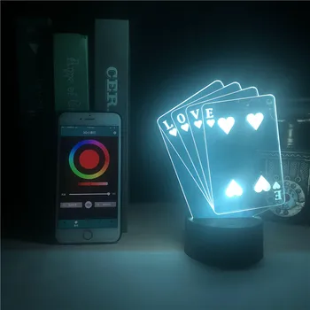 Bluetooth-Kontrol 3D-Lampe, Texas Poker Royal Flush Tabellen Spil batteridrevne Dropship Lys Indretning til Stede Lampe på Batteri