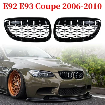 Foran Nyre-Grill Foran, Hætte Diamant Gitter Meteor Grill-BMW 3-Serie E92 E93 Coupe 2006-2010 Gloss Black+Chrome