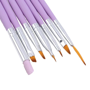 7 Stk/Sæt Negle Børste Maleri Liner Pen Pink Akryl Håndtere UV Gel Lak Neglebånd Remover Manicure Kit Nail Art Værktøj