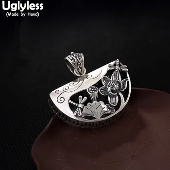 Uglyless Ægte 925 Sterling Sølv Dragonfly Vedhæng Halskæder INGEN Kæde Etniske Halvcirkel Vedhæng Thai Sølv Lotus Smykker