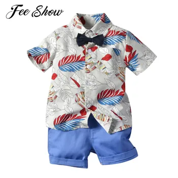 Toddler Dreng Shorts Sæt Sommer Tøj Spædbarn Barn Forlader Floral kortærmet Skjorte Top Shorts Passer til Hawaii Børns Sæt