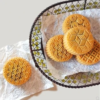 63g Mooncake Formen Med 6 Geometriske Linje Frimærker Cookie Cutter Hånd Trykke på Grøn Bønne Kage, Wienerbrød Mould DIY Bageforme Mid-Autumn