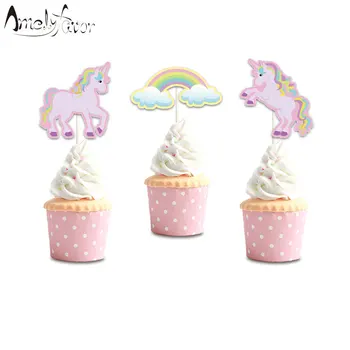 Rainbow Unicorn Dyr Tema Papir Cupcake Topper Unicorn Fest Dekoration Forsyninger, Baby Shower, Fødselsdag Part Indretning Custom-Made