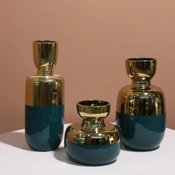 Moderne hjem kabinet vin dekoration lys luksus stil mørk grøn forgyldt blomst i vase