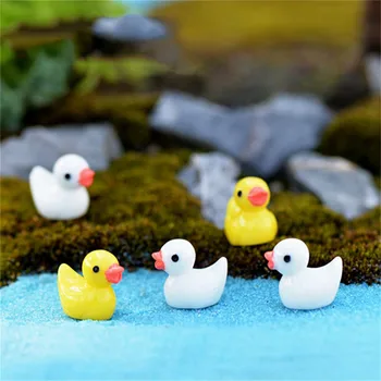 2 Stk Søde Gul Hvid Duck DIY Harpiks Fe Haven Håndværk Dekoration Miniature Landskab Ornamenter Dukkehus Tilbehør