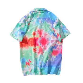 Stilfuld Tie-dye Print Hawaii-Skjorter Mænd 2021 Sommeren Nye Korte Ærmer Stranden Shirts Herre Holiday Party Ferie Tøj Shirt