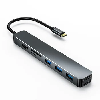 7-i-1 Type C-HUB USB-C til VGA/HDMI-Kompatible 3 USB 3.0-Porte, SD//TF Kort-Læser, USB-C Adapter til MacBook
