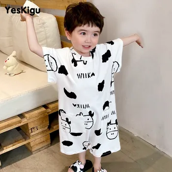 Børn Pyjamas jumpsuits Børn Drenge Piger Tegnefilm Ko Udskrivning Pyjamas Søde Barn Et stykke Løs Nattøj Leisure Wear