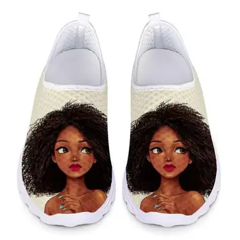 Kvinder, Sommer, Sneakers 3D Søde Tegneserie Sort pige Print Kvinde ' s Slip-på Flad Sko Beach Walk Sko Shoes Muje
