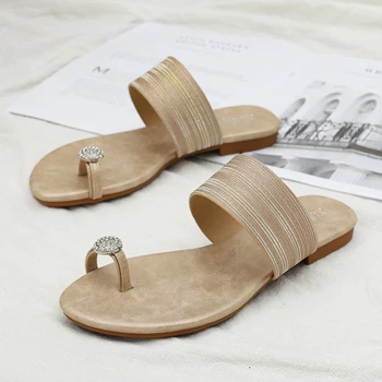 2021 Sommeren Flade Sandaler Kvinder er Behagelig Blød Sål Rhinestone Sandaler Mode Åben Tå Strand Tøfler og Store Lejligheder
