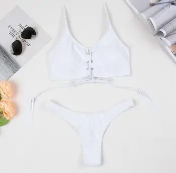 2021 Sexede Kvinder Badedragt snøre Bandage Bikini Sæt ensfarvet To Stykker Badetøj Biquini Sommeren badetøj Badetøj