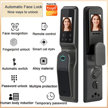 Smart WiFi ansigtsgenkendelse med Kamera Keyless Mobiltelefon Unlock Fingeraftryk Hjem Udendørs Elektrisk Deadbolt Smart dørlås