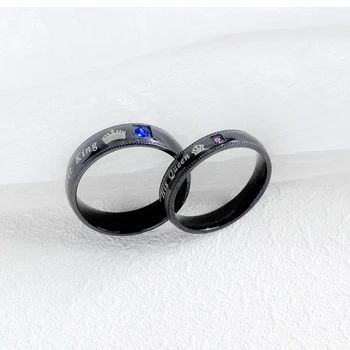 Fashion Par Ring Mænd Sorte Zircon Rustfrit Stål Ring For Kvinder Bryllup Engagement Valentins Dag Gave Smykker