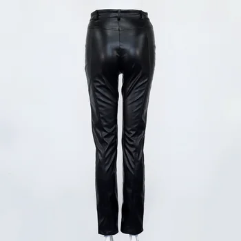 2021 Foråret Solid Black Imiteret Læder Bukser til Kvinder af Høj Talje Lige PU Bukser Falde Efteråret Harajuku Bunden Bukser Lommer Femme