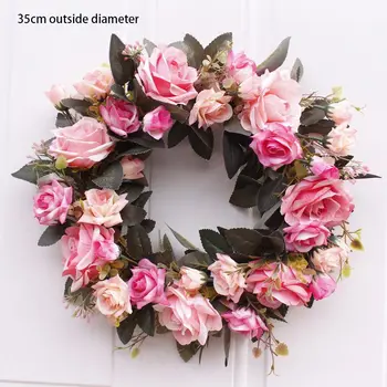 35CM Kranse Smuk Bryllup Part Indretning Kunstig Rose Blomster Runde Form Blomster Loop Døren Væggen Hænger Garland