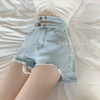 Net red ins design forstand dobbelt tynd talje denim shorts til pige student løs hem bred ben A-line-hot pants sommer-trend
