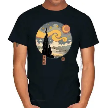 Stjerneklar Nat, Ukiyo-E Japansk Kunst, Van Gogh Samurai Geisha Mashup Sorte T-Shirts Ullzang Streetwear Harajuku Gotiske Mænd Tshirt