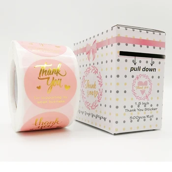 500pcs 3,8 cm Pink Tak Klistermærker Guld Folie Box Set Virksomhed Gave Indpakning Dekoration Label