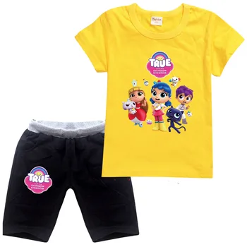 Tegnefilm Sandt, og Regnbuen Kongerige T-Shirt +shorts Sæt 2stk Baby Pige Tøj Børn Casual Tøj Drenge Kort Ærme Passer til
