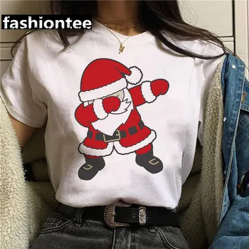 Glædelig Jul Dame T-shirt Kawaii Tegnefilm Bære Trykt Kvindelige Korte Ærmer Tøj Hvid Modal Kvinder Løs Top Tee