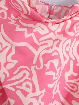 Bluse Kvinder 2021 Sommer Ny Bue Stand-up Krave Print langærmet Skjorte koreansk Mode Afslappet Streetswear Pink Korte Toppe