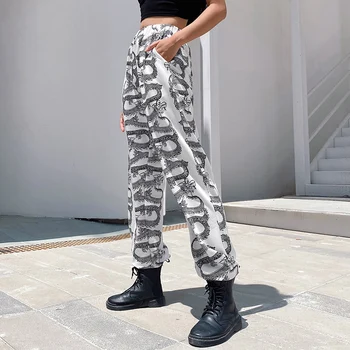 Casual Dragon Print Sweatpants Løse Bukser Stretch, Høj Talje Bukser Streetwear Harajuku Joggere Kvinder Bukser